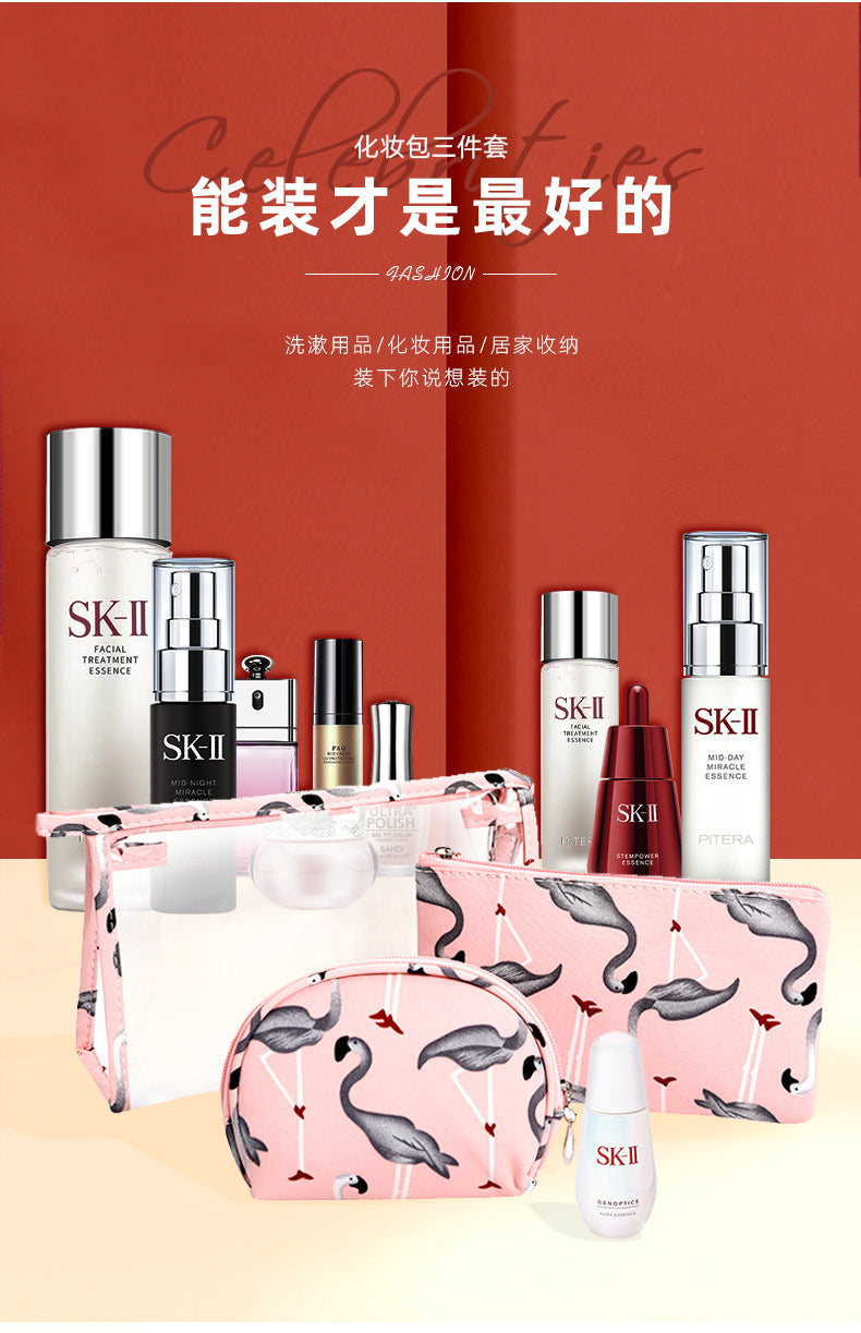 3Pcs Waterproof Portable Makeup Organizer Bag-Flamingo(SA2405-112) Cosmetic Pouches Apricot