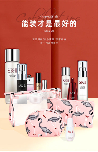 3Pcs Waterproof Portable Makeup Organizer Bag-Flamingo(SA2405-112) Cosmetic Pouches Apricot