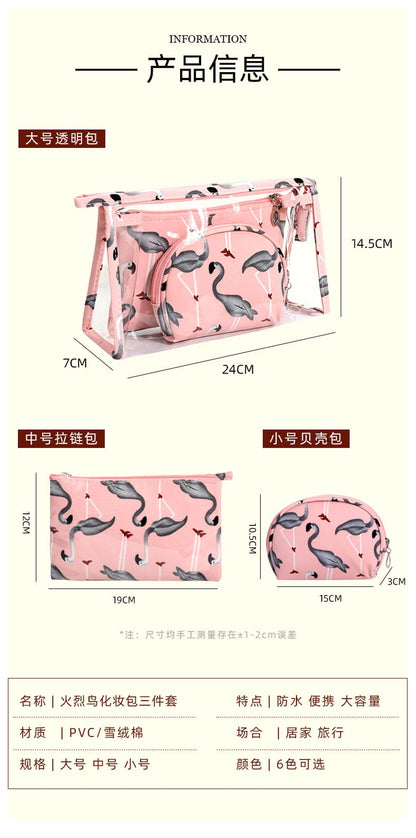 3Pcs Waterproof Portable Makeup Organizer Bag-Flamingo(SA2405-112) Cosmetic Pouches Apricot