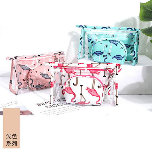 3Pcs Waterproof Portable Makeup Organizer Bag-Flamingo(SA2405-112) Cosmetic Pouches Apricot
