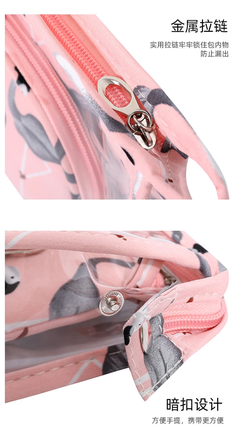 3Pcs Waterproof Portable Makeup Organizer Bag-Flamingo(SA2405-112) Cosmetic Pouches Apricot