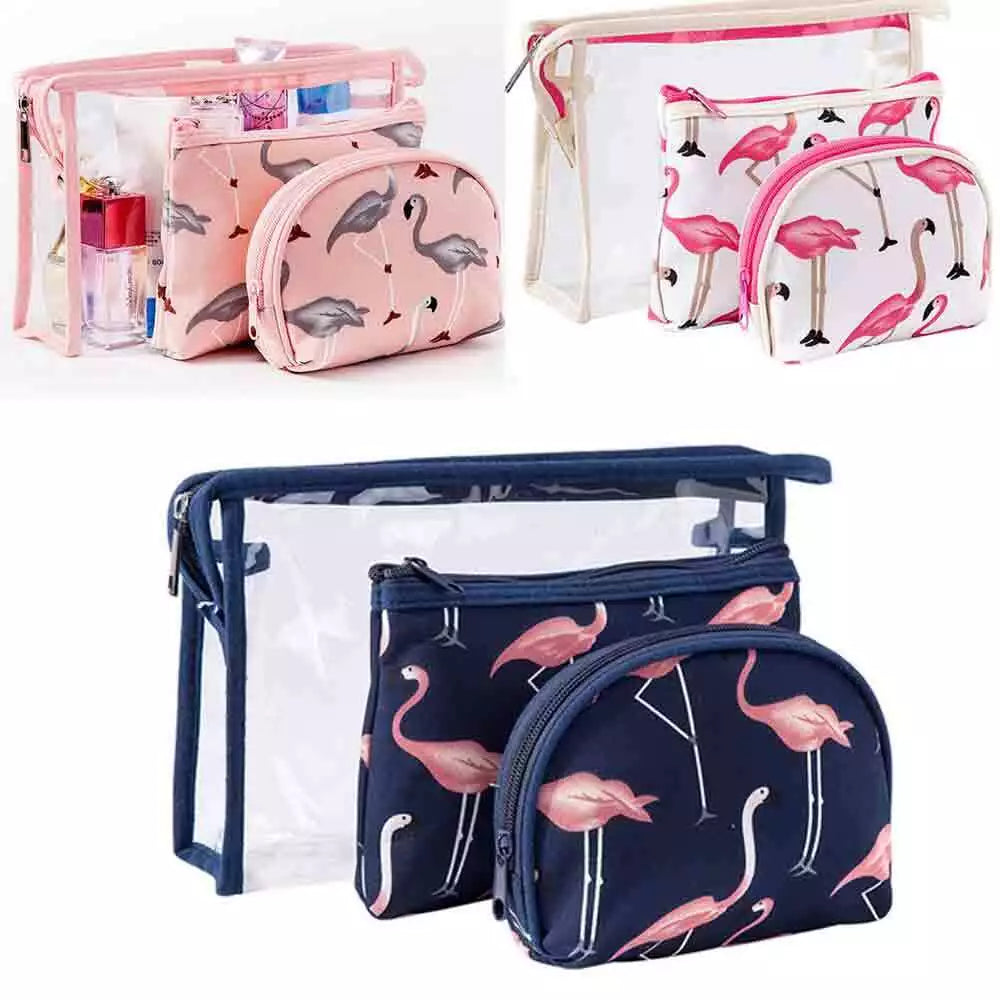 3Pcs Waterproof Portable Makeup Organizer Bag-Flamingo(SA2405-112) Cosmetic Pouches Apricot