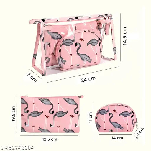 3Pcs Waterproof Portable Makeup Organizer Bag-Flamingo(SA2405-112) Cosmetic Pouches Apricot
