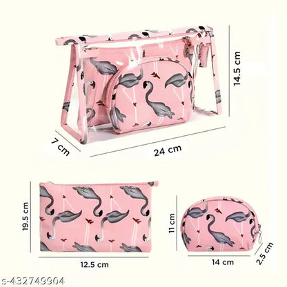 3Pcs Waterproof Portable Makeup Organizer Bag-Flamingo(SA2405-112) Cosmetic Pouches Apricot