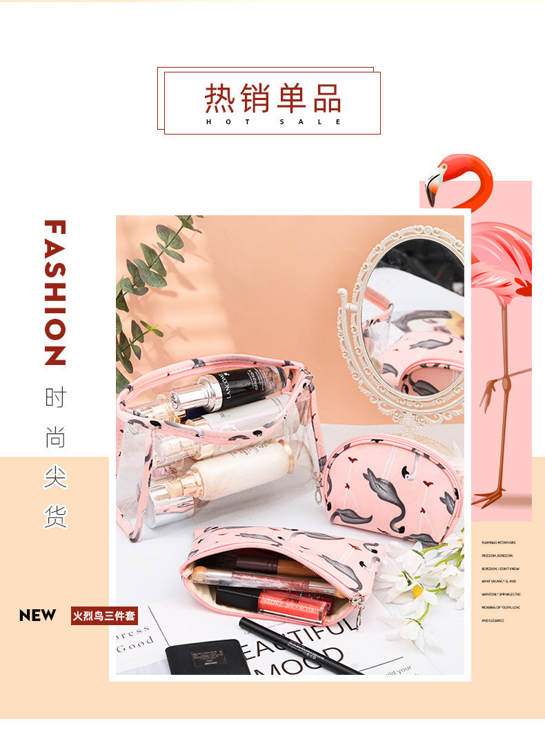 3Pcs Waterproof Portable Makeup Organizer Bag-Flamingo(SA2405-112) Cosmetic Pouches Apricot
