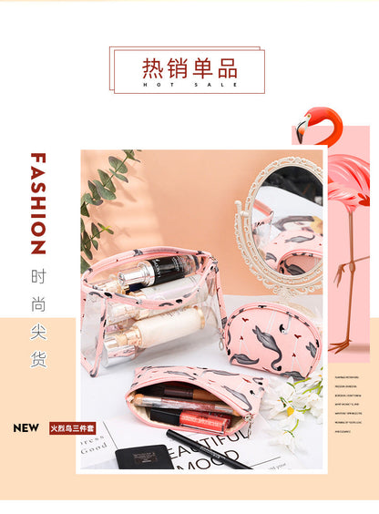 3Pcs Waterproof Portable Makeup Organizer Bag-Flamingo(SA2405-112) Cosmetic Pouches Apricot
