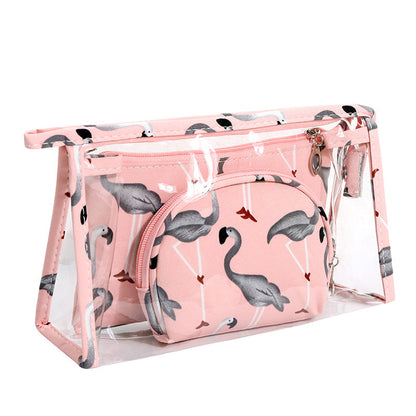 3Pcs Waterproof Portable Makeup Organizer Bag-Flamingo(SA2405-112) Cosmetic Pouches Apricot Pink