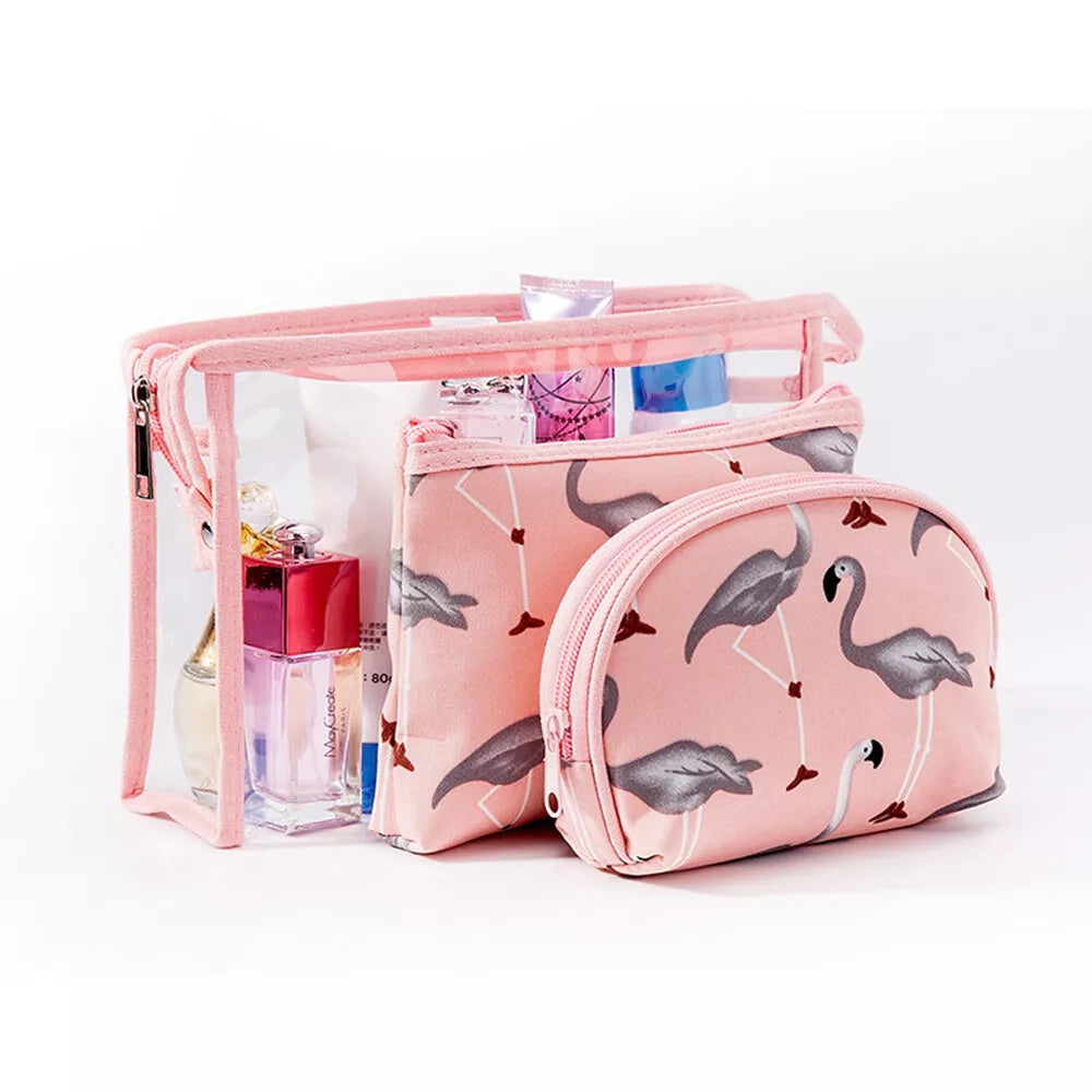 3Pcs Waterproof Portable Makeup Organizer Bag-Flamingo(SA2405-112) Cosmetic Pouches Apricot
