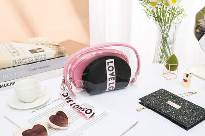 3Pcs Waterproof Portable Makeup Organizer Bag-LOVE(SA2405-113) Cosmetic Pouches Apricot purple