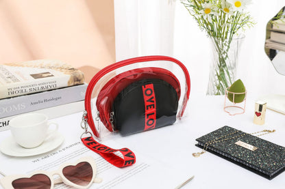 3Pcs Waterproof Portable Makeup Organizer Bag-LOVE(SA2405-113) Cosmetic Pouches Apricot Red