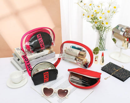 3Pcs Waterproof Portable Makeup Organizer Bag-LOVE(SA2405-113) Cosmetic Pouches Apricot