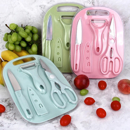 4 PCs Cutting Board With Knife Set(5716)-Blue  Apricot   