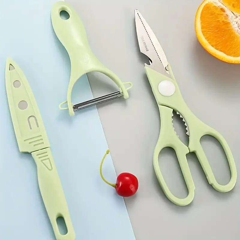 4 PCs Cutting Board With Knife Set(5716)-Blue  Apricot   