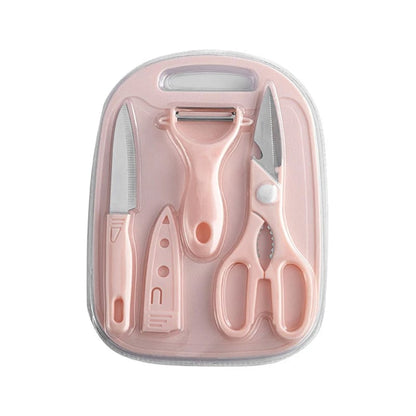 4 PCs Cutting Board With Knife Set(5716)-Blue  Apricot   