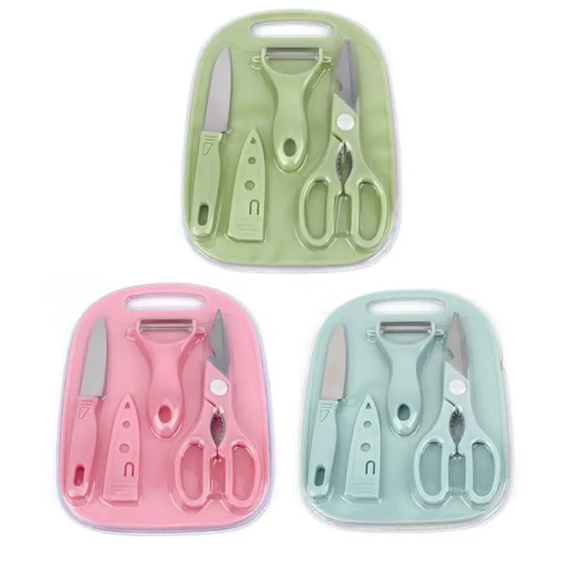 4 PCs Cutting Board With Knife Set(5716)-Blue  Apricot   