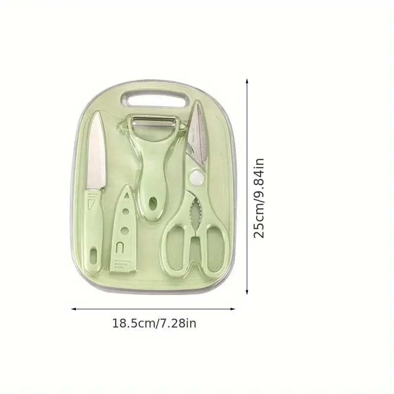 4 PCs Cutting Board With Knife Set(5716)-Blue  Apricot   