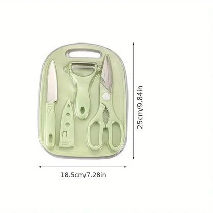 4 PCs Cutting Board With Knife Set(5716)-Blue  Apricot   