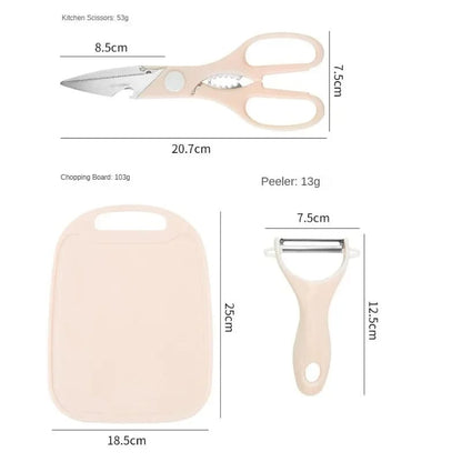 4 PCs Cutting Board With Knife Set(5716)-Blue  Apricot   
