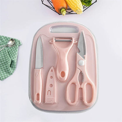 4 PCs Cutting Board With Knife Set(5716)-Blue  Apricot   