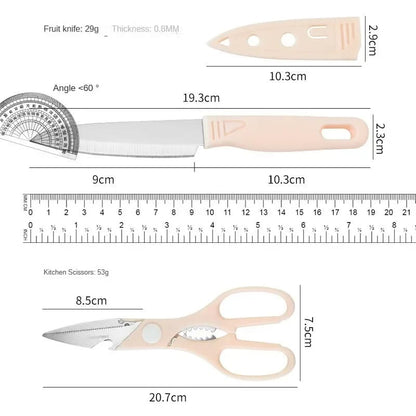 4 PCs Cutting Board With Knife Set(5716)-Blue  Apricot   