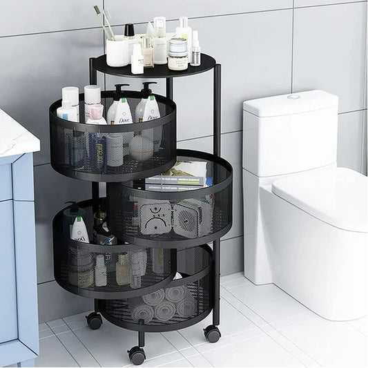 4 Tier 360 Degree Rotating Storage Rack-(5288)Round Black Storage Organizer Apricot   