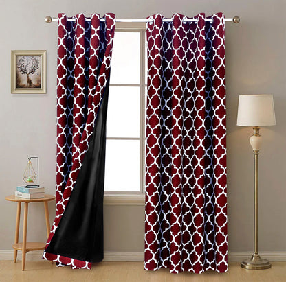 2 PCs Blackout Room Curtains-Plum Geometric Curtains Apricot