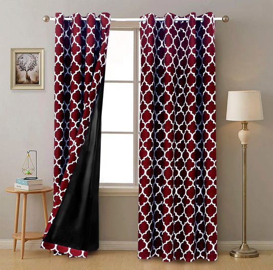 2 PCs Blackout Room Curtains-Plum Geometric Curtains Apricot