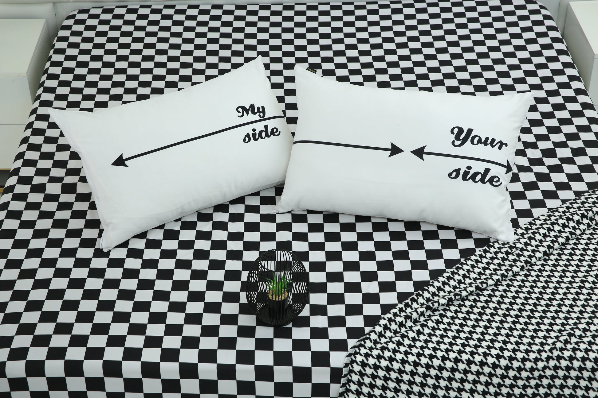 2 PCs Digital Printed Couple Pillow-My side/Yours Side cushions Apricot