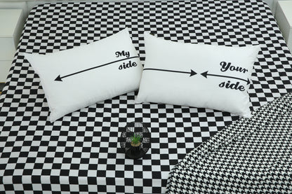 2 PCs Digital Printed Couple Pillow-My side/Yours Side cushions Apricot