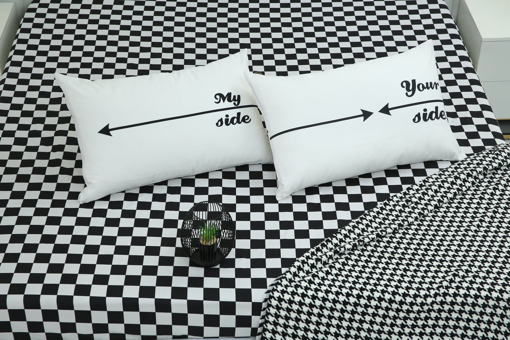 2 PCs Digital Printed Couple Pillow-My side/Yours Side cushions Apricot
