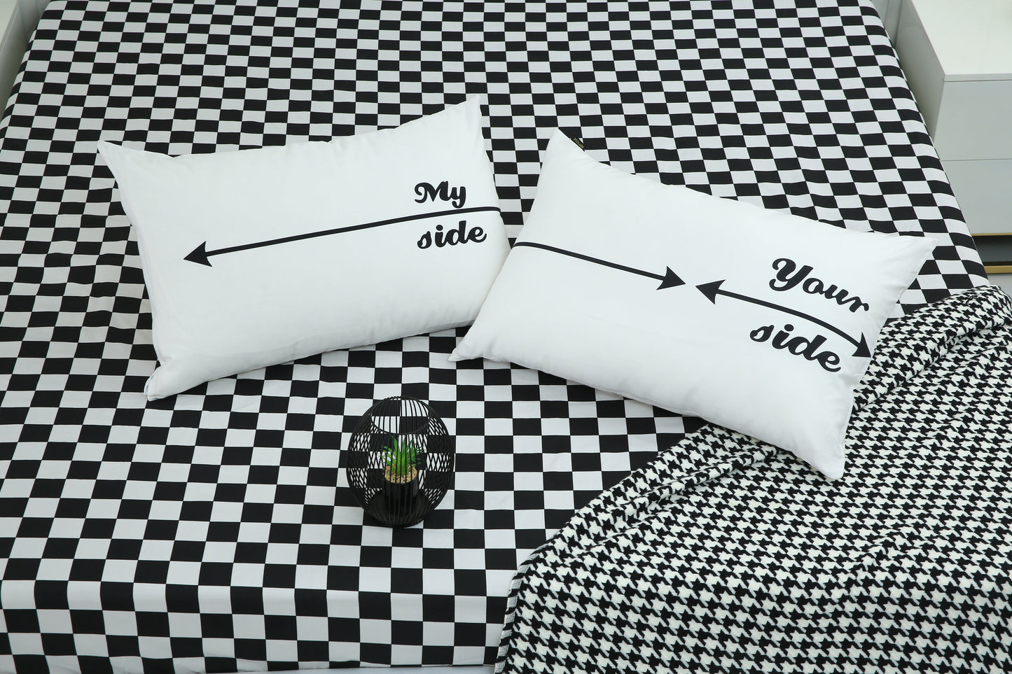 2 PCs Digital Printed Couple Pillow-My side/Yours Side cushions Apricot