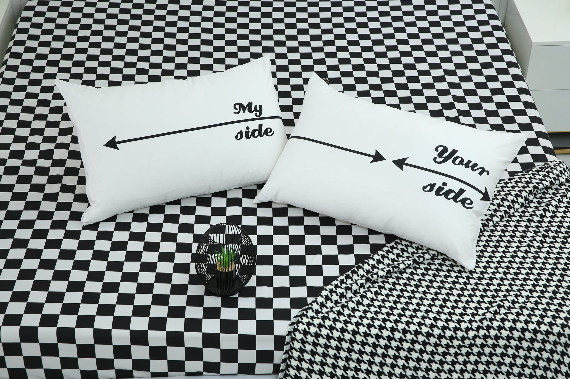 2 PCs Digital Printed Couple Pillow-My side/Yours Side cushions Apricot