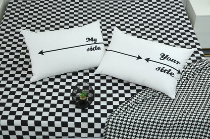 2 PCs Digital Printed Couple Pillow-My side/Yours Side cushions Apricot
