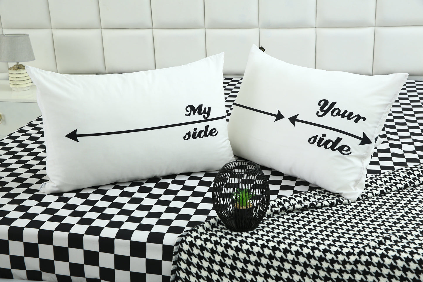 2 PCs Digital Printed Couple Pillow-My side/Yours Side cushions Apricot