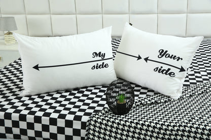 2 PCs Digital Printed Couple Pillow-My side/Yours Side cushions Apricot