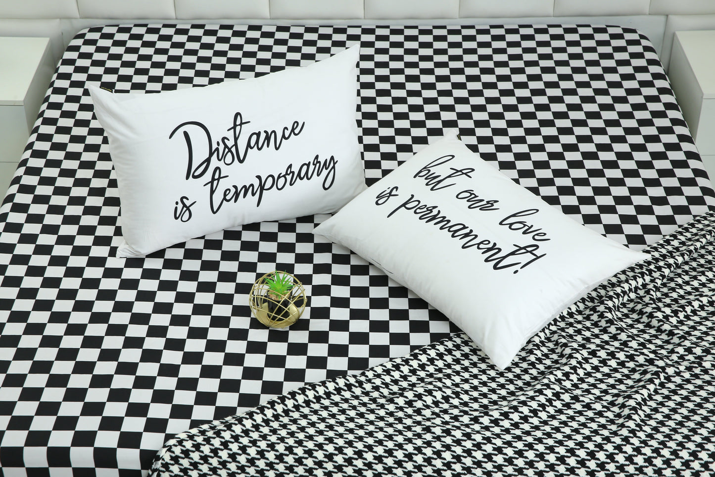 2 PCs Digital Printed Couple Pillow-Distance cushions Apricot