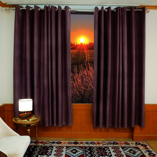 2 PCs Blackout Room Curtains-Plum Polka Curtains Apricot