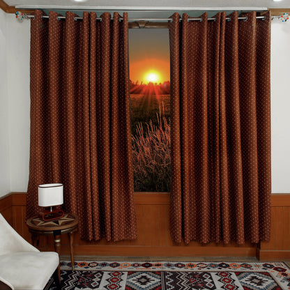 2 PCs Blackout Room Curtains-Brown Polka Curtains Apricot