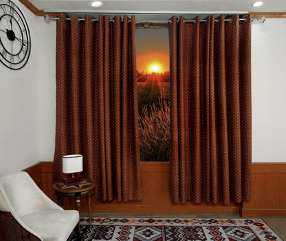 2 PCs Blackout Room Curtains-Brown Polka Curtains Apricot