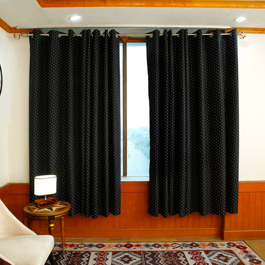 2 PCs Blackout Room Curtains-Black Polka Curtains Apricot