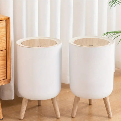 Indoor trash Bin With Wooden Feets-SA2408-108 Bathroom Accessory Sets Apricot