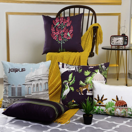 5 PCs Digital Printed Cushions-Jaipur cushions Apricot   