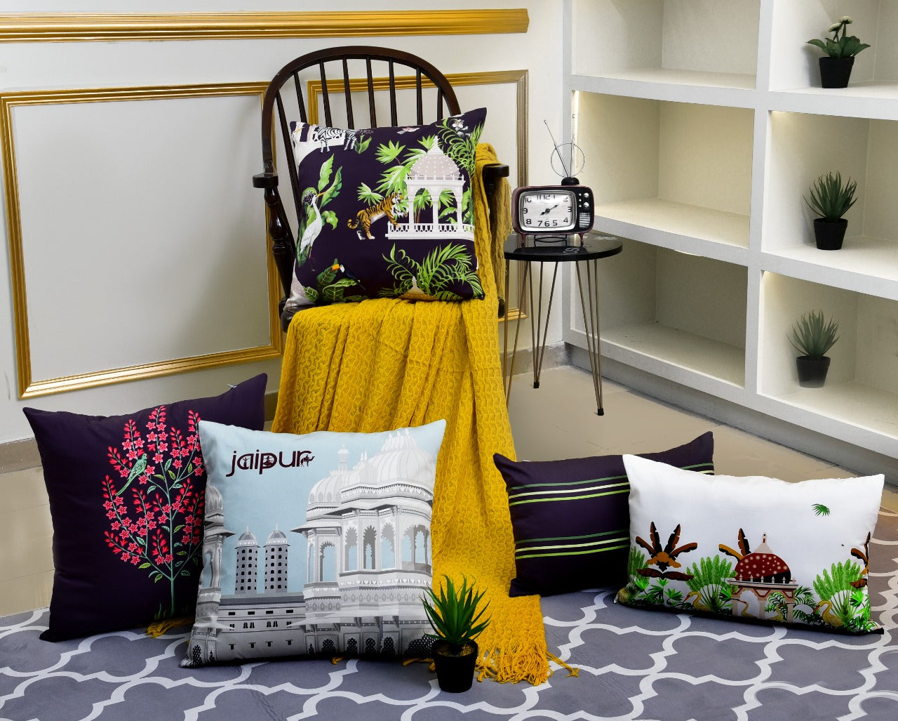 5 PCs Digital Printed Cushions-Jaipur cushions Apricot   