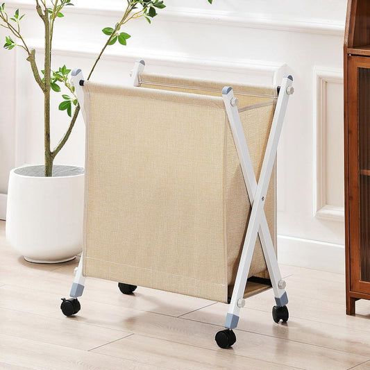 Folded Laundry Basket with Wheel (SA2510-105)Beige Apricot