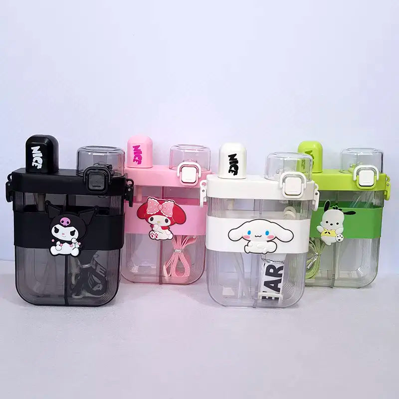 2 in 1 Cute Cartoon Dual Compartment Water Bottle with Straw (SA2510-148) Apricot