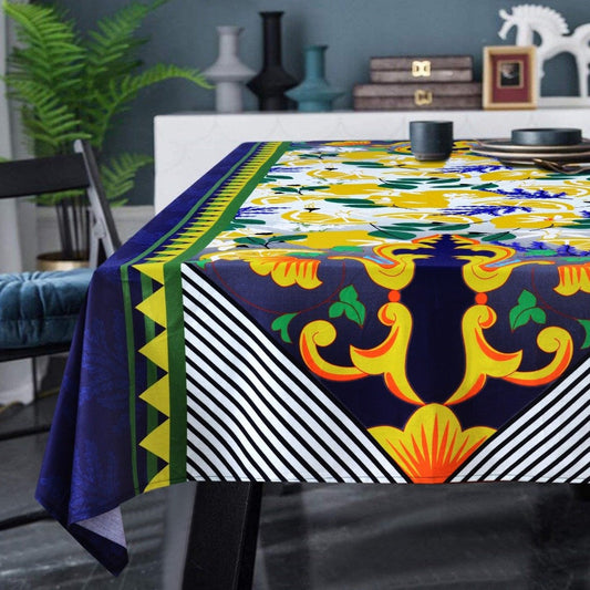 6 & 8 Seater Digital Printed Table Cover(4599)- TB42 Table Cover Apricot   