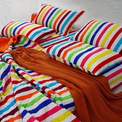 6 PCs Bed Spread Set-Multi Stripe(Orange) Bed Spread Apricot   