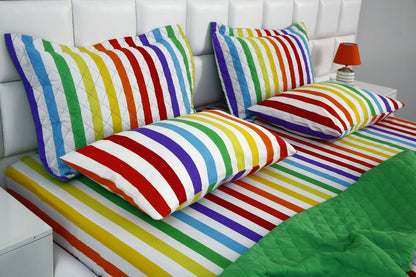 6 PCs Bed Spread Set-Multi Stripe(Parrot) Bed Spread Apricot   