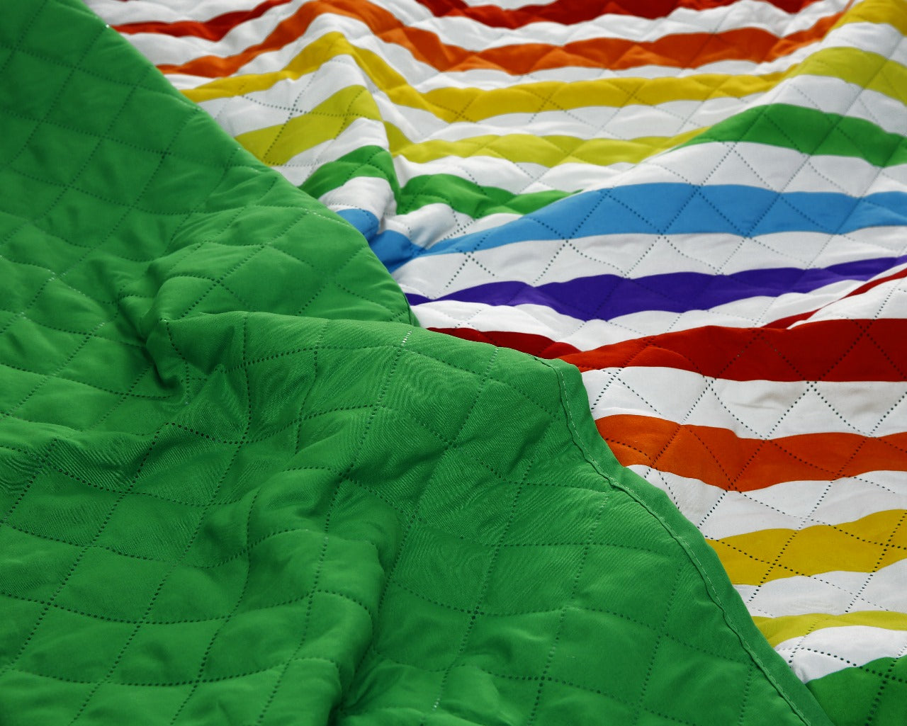 6 PCs Bed Spread Set-Multi Stripe(Parrot) Bed Spread Apricot   