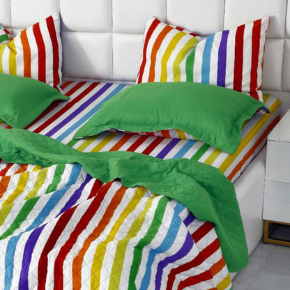 6 PCs Bed Spread Set-Multi Stripe(Parrot) Bed Spread Apricot   